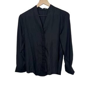 EILEEN FISHER Women's Minimalist Button Front Top Long Sleeve Black Medium